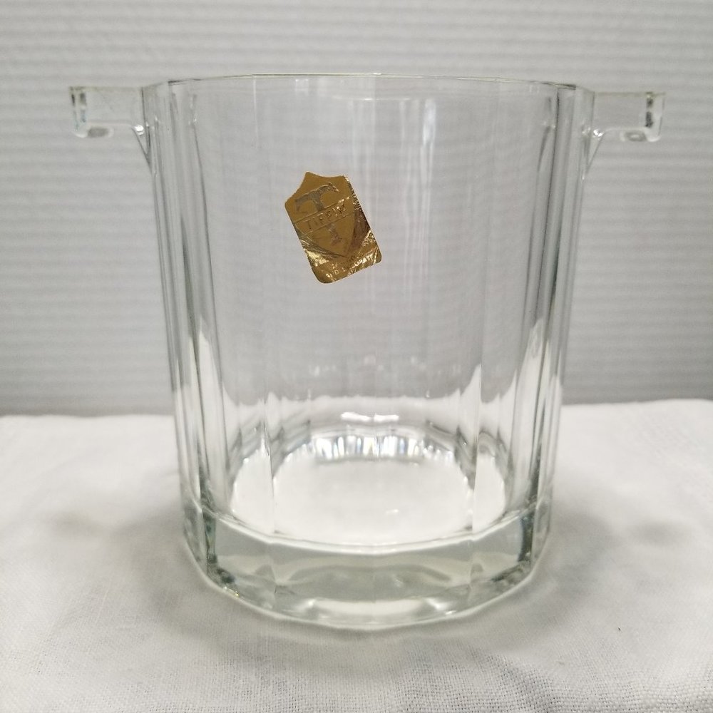 Vintage Tiffin Glass Italy Ice Bucket with Gold Trim